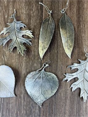 Lot of 6 Tastefully Simple Pewter Leaf Ornament Bay Aspen Oak Leaves